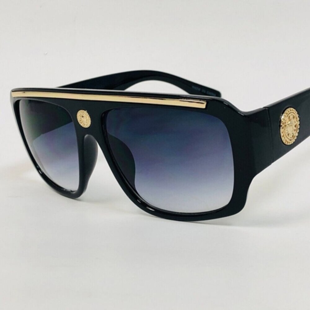 Men Sunglasses Gradient Black Lens Gold Top Bar UV400 Protection Cholo Gangster